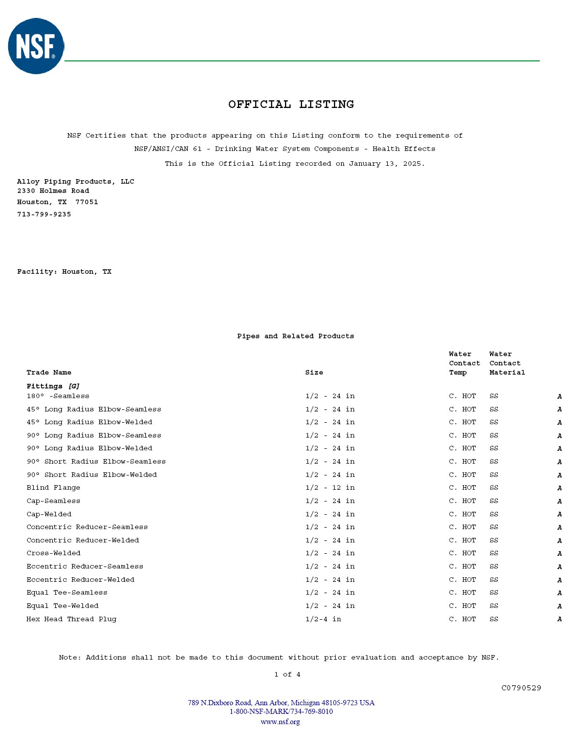 APP NSF Official Listing